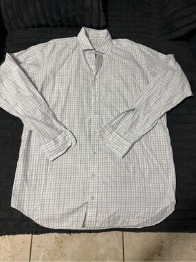 Hamilton Men's White and Light Blue Checked Dress Shirt